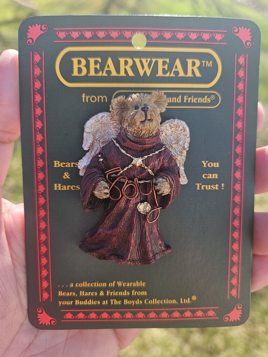 Boyds Bears Jewelry - Boyds Bears Bearwear Angel Bear JOY Brooch #26092 Burgundy, Cream & Brown 2.25"